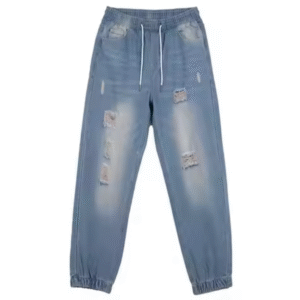 Trouser Style Acid Washed Distressed Denim Pant